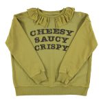 Sweatshirt  Army green  "cheesy saucy crispy" print