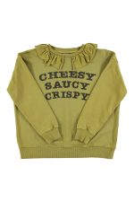 Sweatshirt  Army green  "cheesy saucy crispy" print