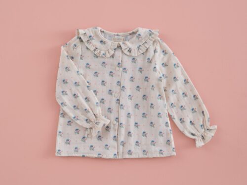 Camisa Niña Gasa Flor Azul y Rosa